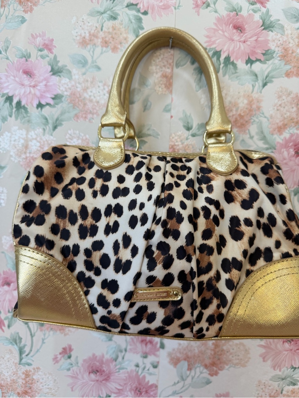 Y2K Leopard Print Satchel with Gold Accents - Women's Handbag
